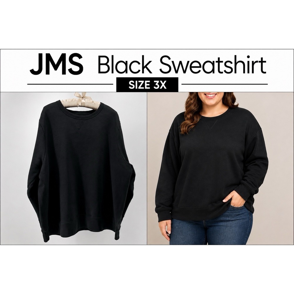 JMS Just My Size 3X Black Sweatshirt Cozy Minimalist Lounge Pullover Plus Size